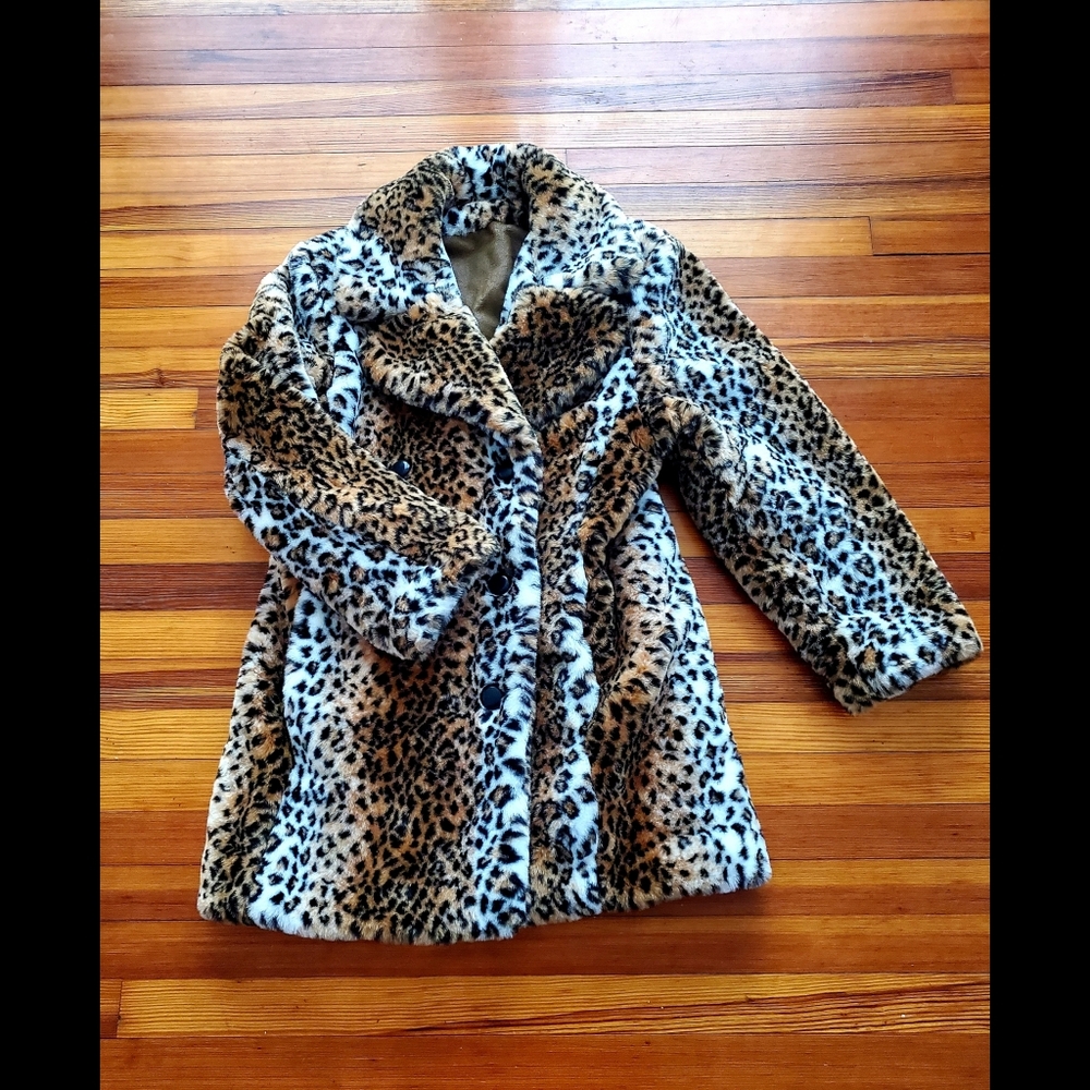 Cozy Vintage Leopard Print Faux Fur Winter Coat L